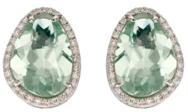 Mon-bijou - D2341 - Boucle d'oreille fluorite et diamant en or blanc 375/1000