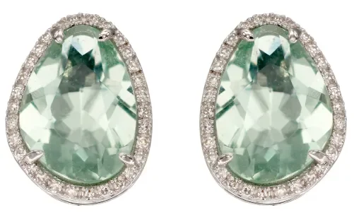 Mon-bijou - D2341 - Boucle d'oreille fluorite et diamant en or blanc 375/1000