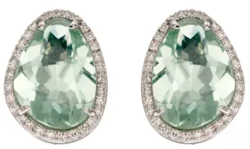 Mon-bijou - D2341 - Boucle d'oreille fluorite et diamant en or blanc 375/1000