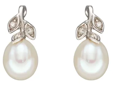 Mon-bijou - D2342 - Boucle d'oreille perle et diamant en or blanc 375/1000