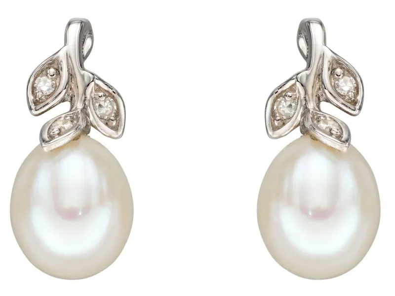 Boucles d oreilles  éclat nacré  - or blanc 9k, perle de culture et diamant