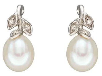 Mon-bijou - D2342 - Boucle d'oreille perle et diamant en or blanc 375/1000