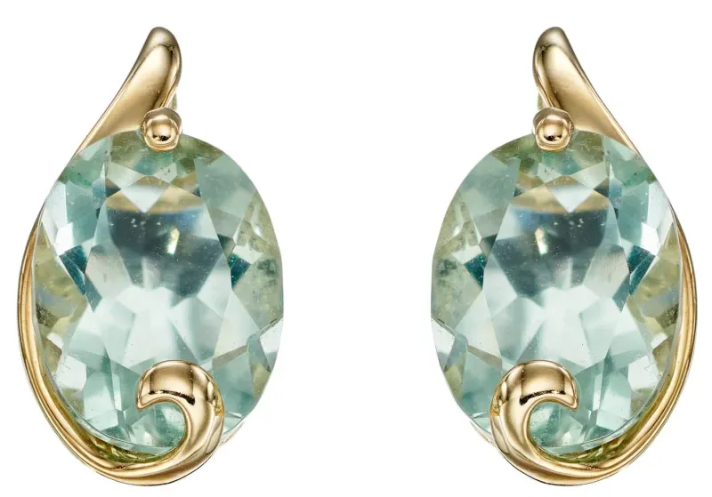 Boucles d oreilles boucles aura en or jaune 9k et fluorite naturelle