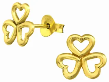 Mon-bijou - H21447 - Boucle d'oreille tréfle dorée en argent 925/1000