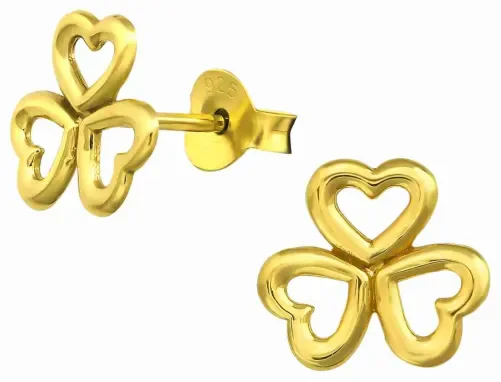 Mon-bijou - H21447 - Boucle d'oreille tréfle dorée en argent 925/1000