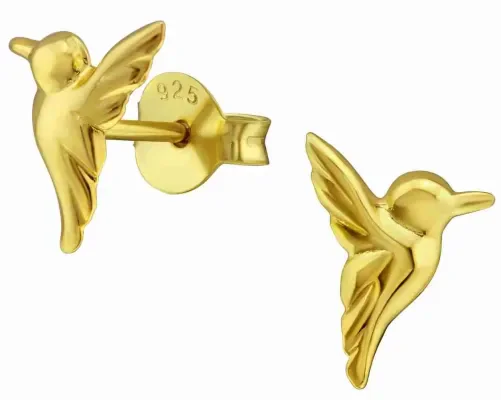 Mon-bijou - H31804 - Boucle d'oreille colibri dorée en argent 925/1000