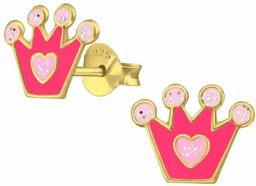 Mon-bijou - H38159 - Boucle d'oreille princesse cour rose dorée en argent 925/1000