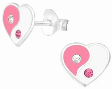 Mon-bijou - H39016 - Boucle d'oreille coeur rose et blanc en argent 925/1000