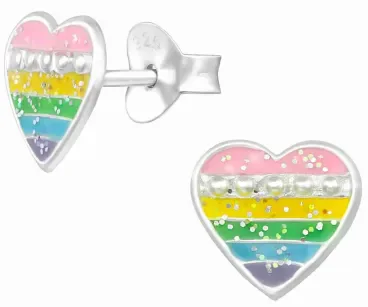 Mon-bijou - H39457 - Boucle d'oreille coeur arc en ciel en argent 925/1000