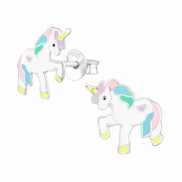 Mon-bijou - H38697 - Boucle d'oreille licorne rose en argent 925/1000