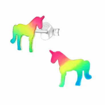 Mon-bijou - H40906 - Boucle d'oreille licorne arc en ciel en argent 925/1000