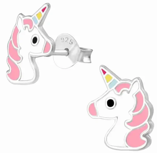 Mon-bijou - H34358 - Boucle d'oreille licorne rose en argent 925/1000