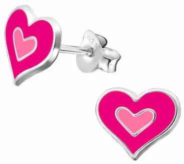 Mon-bijou - H36545 - Boucle d'oreille coeur rose en argent 925/1000