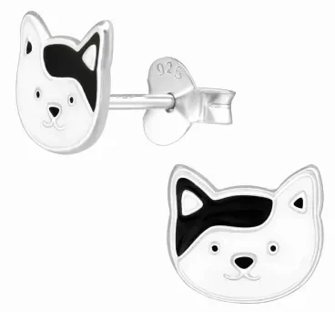 Mon-bijou - H39086 - Boucle d'oreille chat blanc et noir en argent 925/1000