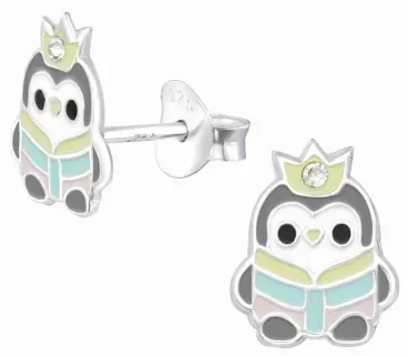 Mon-bijou - H39143 - Boucle d'oreille pingouin passion lecture en argent 925/1000