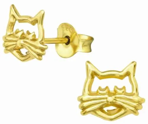 Boucles d oreilles chat  élégance féline  - argent 925 plaqué or 18 carats