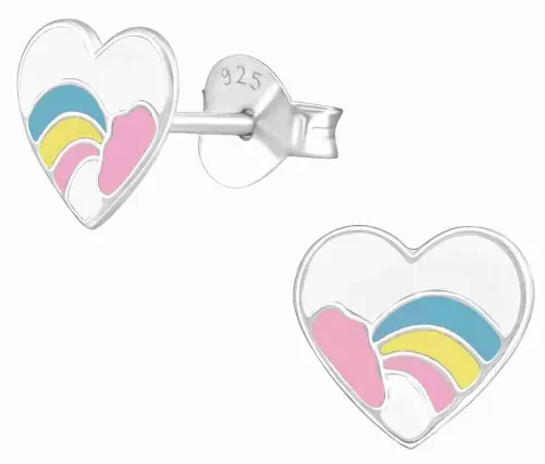 Mon-bijou - H39393 - Boucle d'oreille coeur d'arc en ciel en argent 925/1000