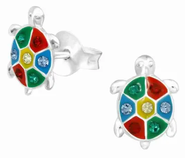 Mon-bijou - H40331 - Boucle d'oreille tortue multi-color en argent 925/1000