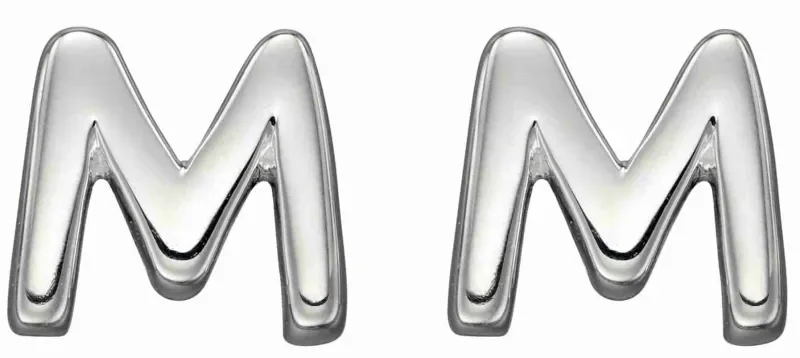 Boucles d oreilles lettre m en argent 925 rhodié