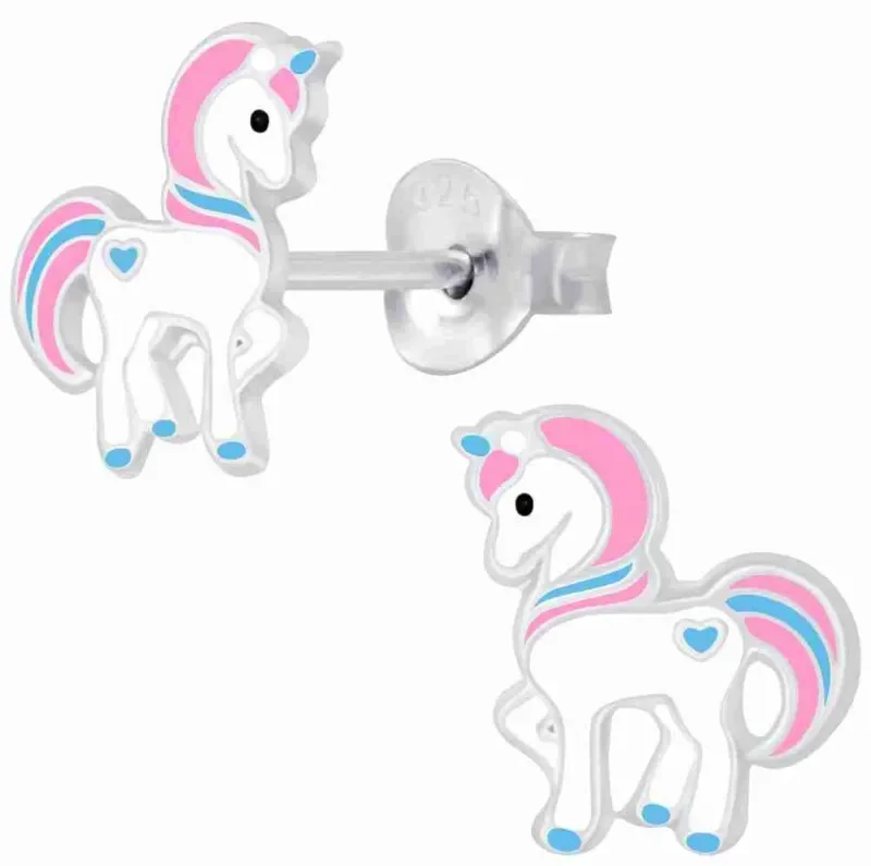 Boucles d oreilles poney fille  magique  ✨ argent 925 rose