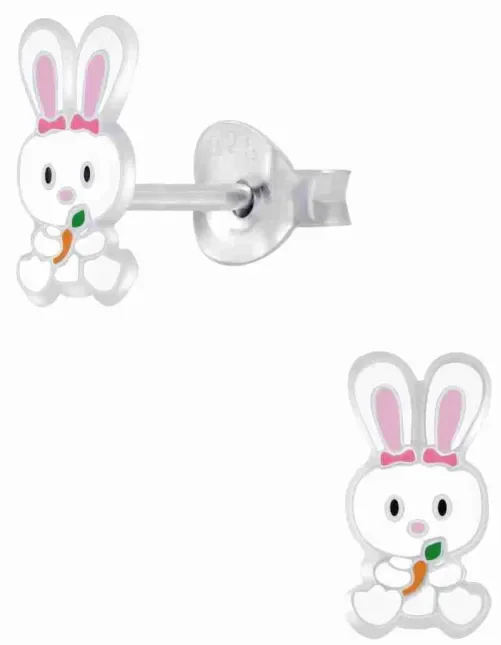 Mon-bijou - H10009691 - Boucle d'oreille petit lapin rose en argent 925/1000