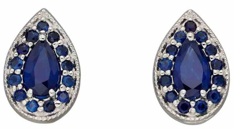 Boucles d oreilles saphir bleu profond et or blanc 9 carats