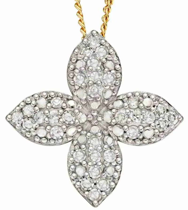 Collier fleur éclatante en or 9 carats et diamant