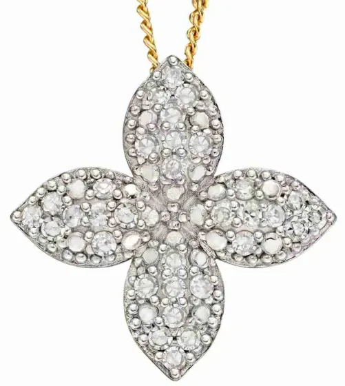 Collier fleur éclatante en or 9 carats et diamant