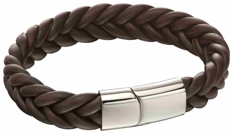Bracelet homme  terra  cuir marron et acier 316l
