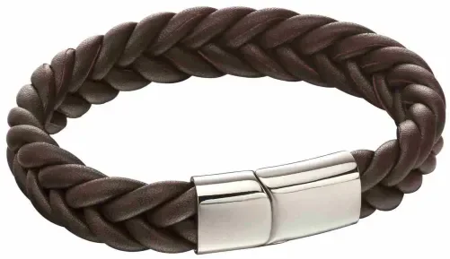 Bracelet homme  terra  cuir marron et acier 316l