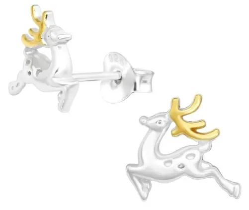 Boucles d Oreilles Cerf Majestueux  Argent 925 Plaqué Or