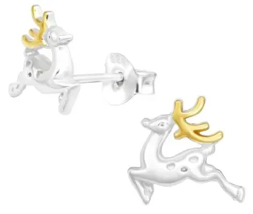 Boucles d Oreilles Cerf Majestueux  Argent 925 Plaqué Or