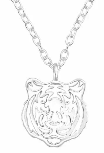 Collier tigre argent massif 925 - pendentif  force féline