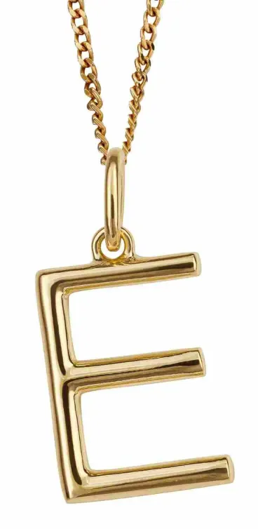Collier Pendentif Lettre E en Argent 925 Plaqué Or 18 Carats