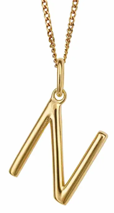 Collier Pendentif Initiale  N  en Argent 925 Plaqué Or 18 Carats