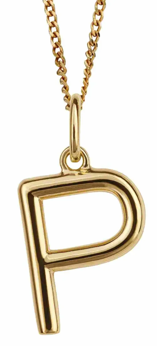 Collier pendentif lettre p en argent 925 plaqué or 18 carats