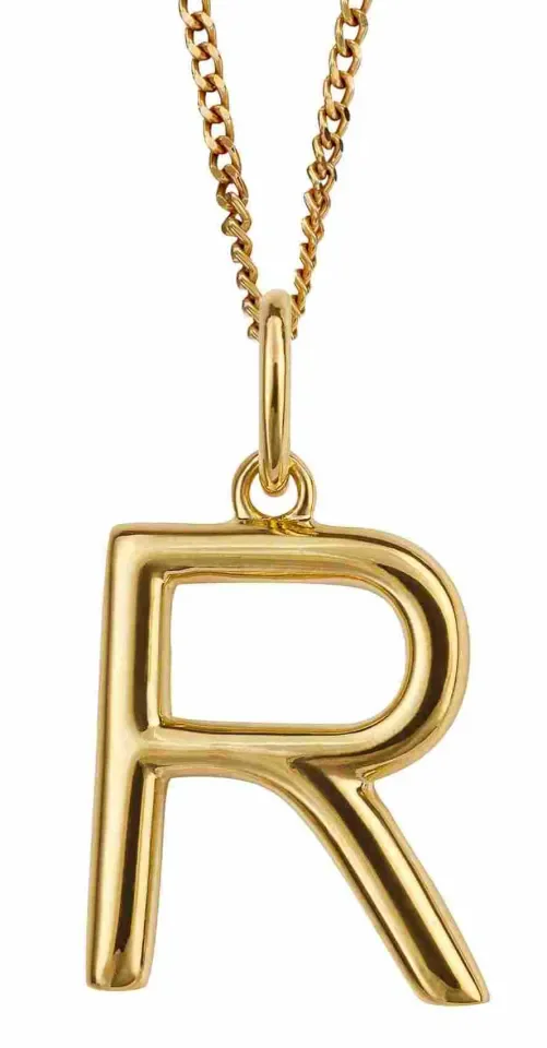 Collier initiale r en argent 925 plaqué or