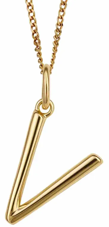 Collier lettre v en argent 925 plaqué or