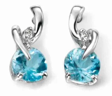 Boucles d oreilles céleste or 9 carats, topaze bleue et diamants