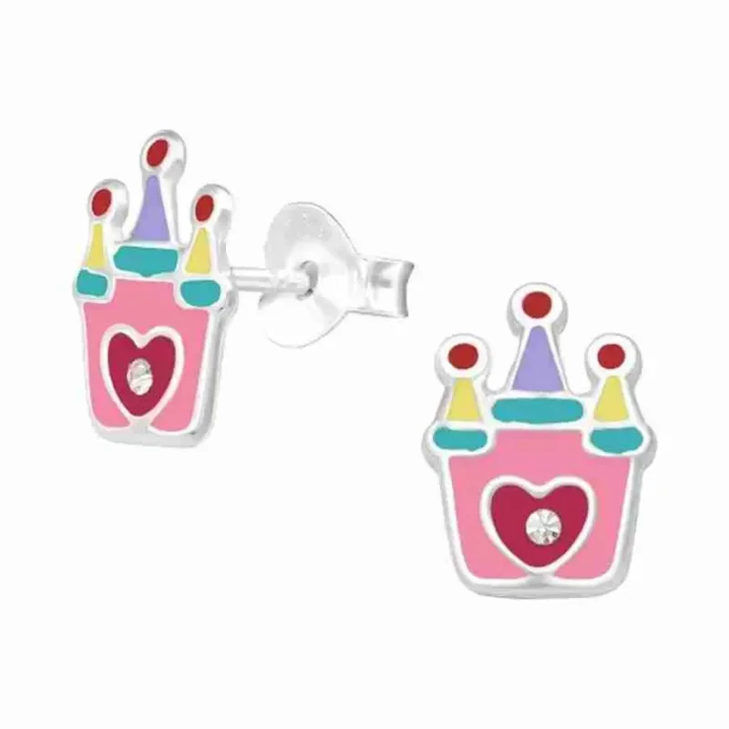 Boucles d oreilles château en argent 925 rhodié