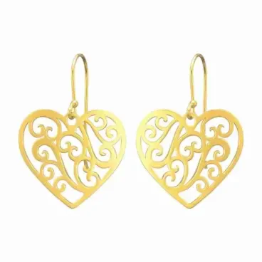Boucles d oreilles cœur doré en argent 925 plaqué or 18 carats