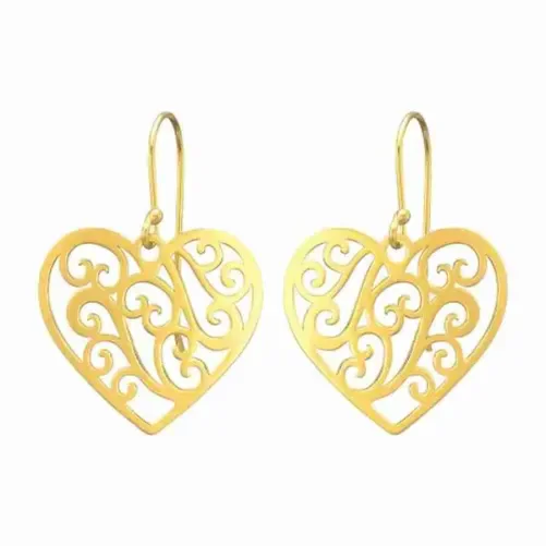 Boucles d oreilles cœur doré en argent 925 plaqué or 18 carats