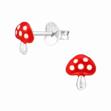 Boucles d oreilles boucles champignon  amanite magique  - argent massif 925