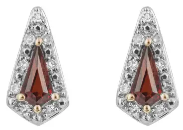 Boucles d Oreilles Or 9K  Duo Passion Grenat et Diamant Scintillant