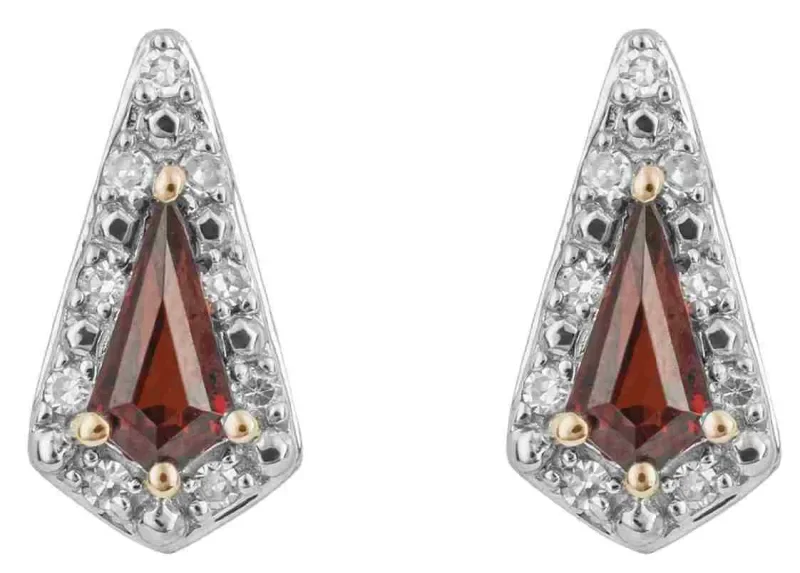 Boucles d oreilles or 9k  duo passion grenat et diamant scintillant