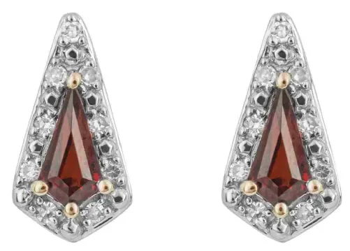 Boucles d oreilles or 9k  duo passion grenat et diamant scintillant