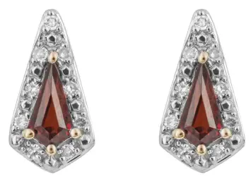 Boucles d Oreilles Or 9K  Duo Passion Grenat et Diamant Scintillant