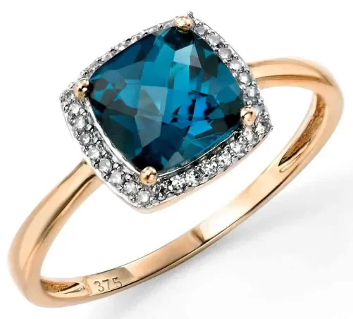 Bague topaze bleu et diamant en Or 375/1000