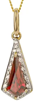 Collier  cœur ardent  - pendentif or 9 carats, grenat rouge et diamant
