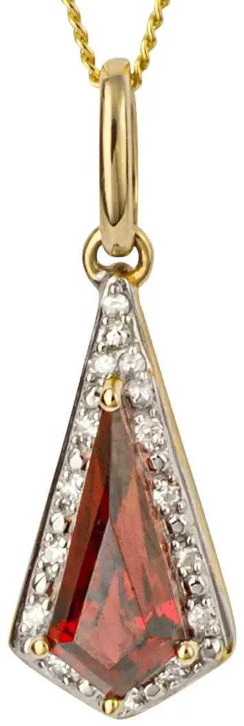 Collier  cœur ardent  - pendentif or 9 carats, grenat rouge et diamant
